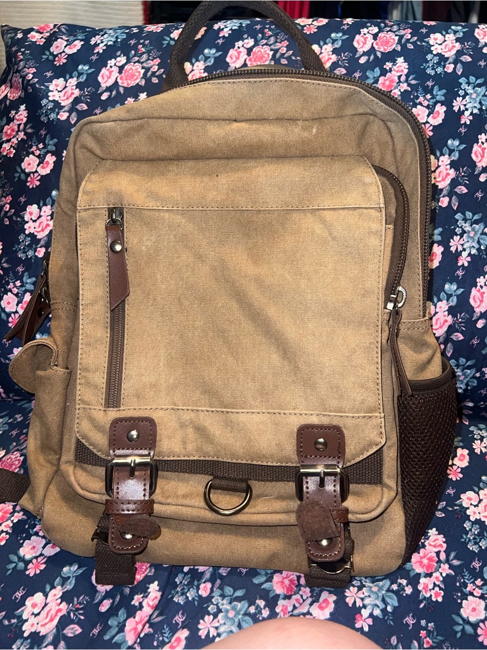 khaki unisex mini travel/hiking mini backpack/sling bag